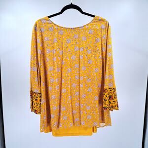 Soft Surroundings 2-Piece Top And Camisole Set L Floral 3/4 Flare Sleeve Yellow